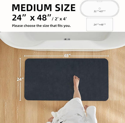 Bathroom Mat Quick Dry, Bathroom Rugs Non Slip Washable Thin Absorbent Bath Mat Fits Under Door Bathroom Floor Mat Perfect for Bath, Shower, or Sink 24"x48" Navy Blue