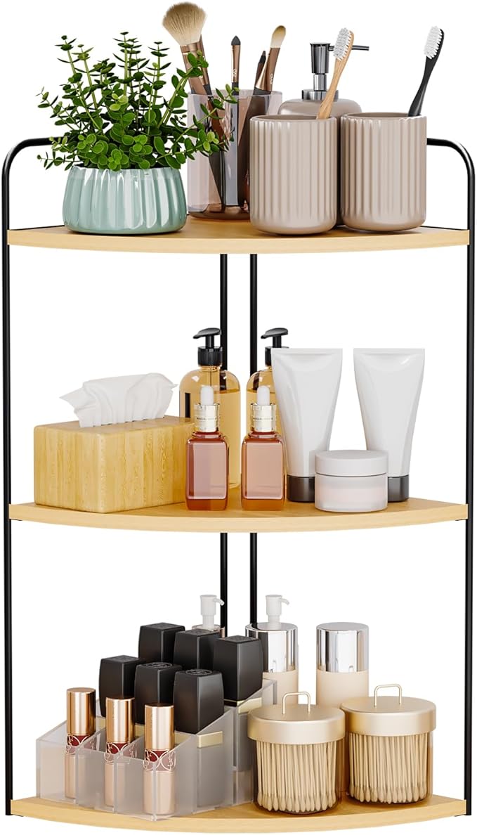Bathroom Counter Organizer,Countertop Organizer,Vanity Organizers,Bathroom Storage,Bathroom Sink Organizers,Counter Shelf,Corner Counter,Corner Shelves(Black-Burlywood)