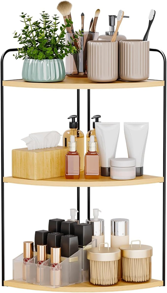 Bathroom Counter Organizer,Countertop Organizer,Vanity Organizers,Bathroom Storage,Bathroom Sink Organizers,Counter Shelf,Corner Counter,Corner Shelves(Black-Burlywood)