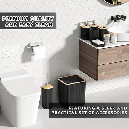 Bathroom Accessories Set - Elegant Black Bathroom Set, 10PC Bathroom Accessory Set, Toilet Brush, Trash Can, Qtip Holder Dispenser & Soap Dispenser