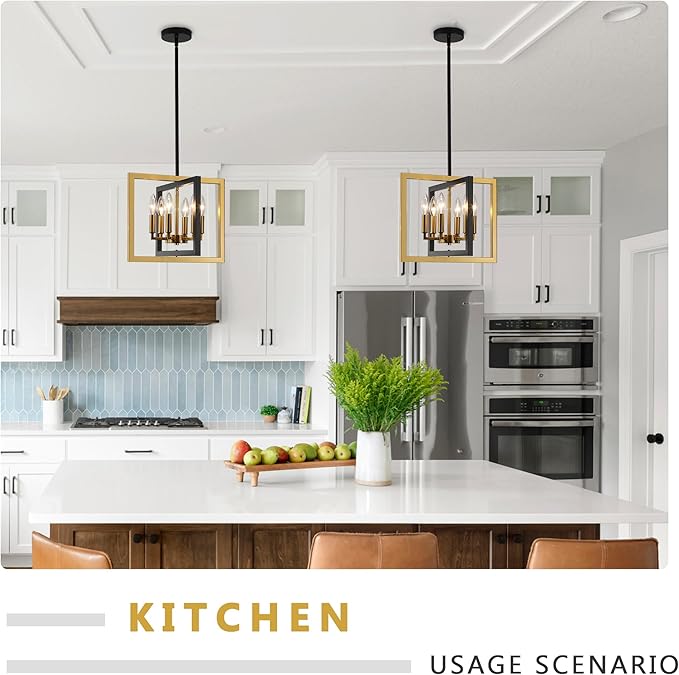 ANKYLHUA Small Black Gold Chandelier,6-Lights Ceiling Light Fixture E12,Adjustable Hight Pendant Lights Kitchen Island,Chandeliers for Dining Room Bedroom,Entryway,Foyer