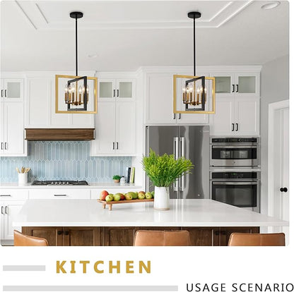 ANKYLHUA Small Black Gold Chandelier,6-Lights Ceiling Light Fixture E12,Adjustable Hight Pendant Lights Kitchen Island,Chandeliers for Dining Room Bedroom,Entryway,Foyer