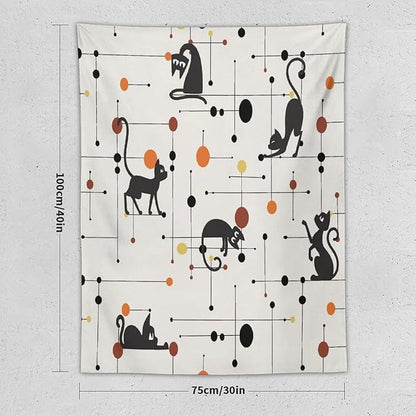 ICMOLYYENLO Abstract Cat Tapestry, Medieval Abstract Atomic Star Cat Vintage Home Wall Hanging Art Tapestry for Bedroom Living Room Dormitory 40x60 Inch