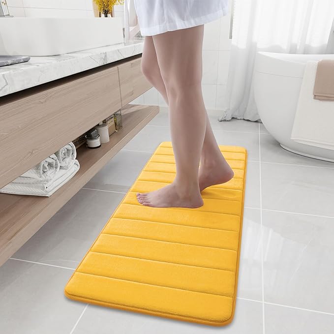 Buganda Memory Foam Bath Mat, 47" x 17", Ultra Soft and Non-Slip Bathroom Rugs, Water Absorbent and Machine Washable Bath Rug Runner for Bathroom, Shower, and Tub, Yellow