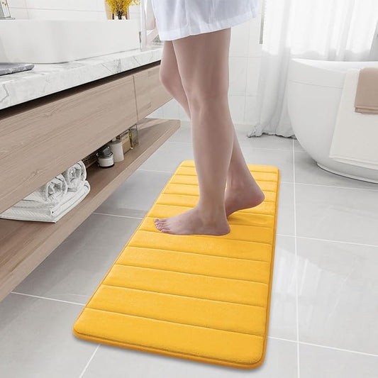 Buganda Memory Foam Bath Mat, 47" x 17", Ultra Soft and Non-Slip Bathroom Rugs, Water Absorbent and Machine Washable Bath Rug Runner for Bathroom, Shower, and Tub, Yellow