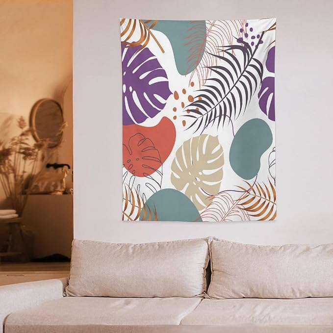 ICMOLYYENLO Tropical Green Leaves Tapestry, Exotic Leaves Beautiful Bedroom Wall Hanging, Floral Poster Blanket for Bedroom Living Room Dormitory Apartment 60x80 Inch