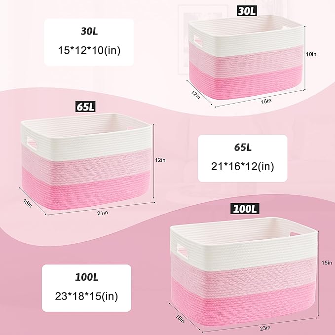 Blanket Basket,Rectangle Woven Baskets for Storage,100L Laundry Basket for Decorative Nursery Blanket,Toys,Dirty Clothes and Magazine in Shelves,Baby Room,and Living Room