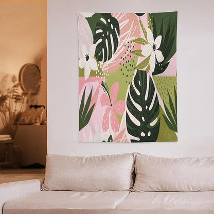 ICMOLYYENLO Tropical Green Plant Tapestry, Green Palm Leaves Natural Landscape Print Wall Tapestry for Bedroom Living Room Dormitory 60x80 Inch