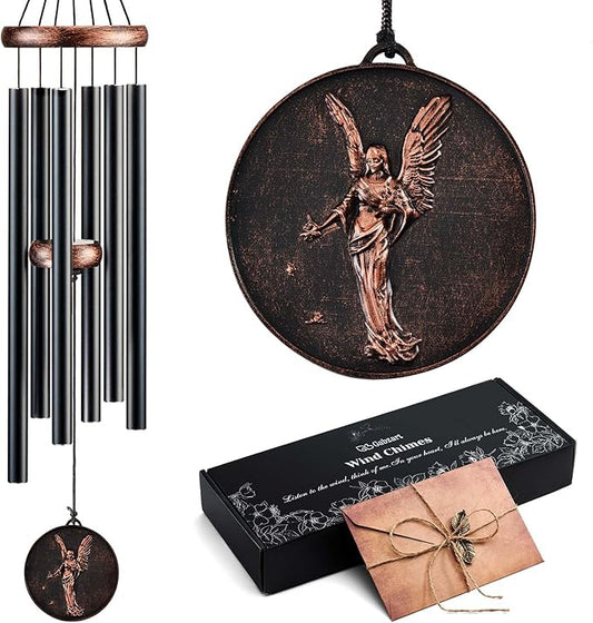 Wind Chimes for Outside, Angel Deep Tone Vintage Wind Chime Outdoor Clearance, Sympathy/Memorial/Festivals Gift for Mom Dad Grandma, Home Garden Patio Decor (32" Angel)