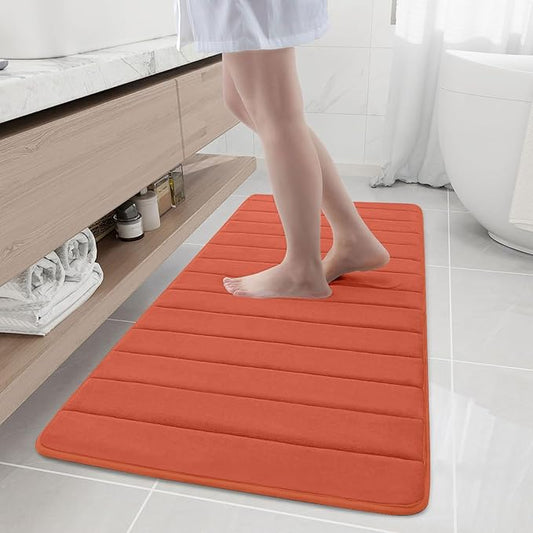 Buganda Memory Foam Bath Mat, 55" x 24", Ultra Soft and Non-Slip Bathroom Rugs, Water Absorbent and Machine Washable Bath Rug Runner for Bathroom, Shower, and Tub, Coral