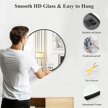 Fabuday Black Circle Mirror for Wall Decor 18 Inch - Bathroom Round Mirror with Matte Frame, Small Circular Mirrors for Entryway, Hallyway, Living Room, Bedroom