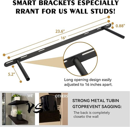 BGMG Wood Floating Shelves 36 inch Long,Wide Rustic Wooden Wall Shelves for Bathroom Living Room Bedroom Kitchen Farmhouse Set of 2-36x6.7x1.25 inch-Black