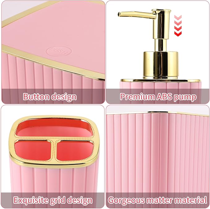 26PC Bathroom Accessories Set - Gorgeous Pink Bathroom Set, Bathroom Accessory Set, Pink Shower Curtain Set with Bathtub Mats for Shower Tub