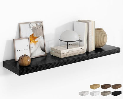 RICHFOCUS 48Inch Floating Shelves for Wall 1 Pack Shelves for Bedroom|Kitchen|Bathroom Wall Mounted Rustic Wood Floating Shelf with Invisible Brackets for Books|Storage|Decor, Black