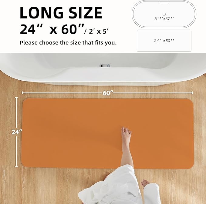 Bathroom Mat Quick Dry, Bathroom Rugs Non Slip Washable Thin Absorbent Bath Mat Fits Under Door Bathroom Floor Mat Perfect for Bath, Shower, or Sink 24"x60" Orange