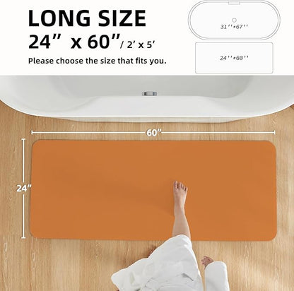 Bathroom Mat Quick Dry, Bathroom Rugs Non Slip Washable Thin Absorbent Bath Mat Fits Under Door Bathroom Floor Mat Perfect for Bath, Shower, or Sink 24"x60" Orange