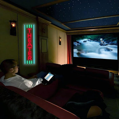 Theater Neon Sign Dimmable LED Movie Night Signs for Wall Decor Home Theater Accessories Sign Theater Room Neon Light for Movie Room Home Bar Decor Classic Cinema Style Light Gifts(16.8 * 4.8in)