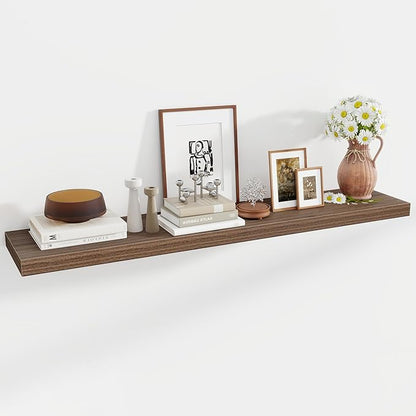 55 Inch Floating Shelves, 12 Inch Deep Floating Shelves for Wall, Floating Shelf with Invisible Brackets, Deep Wall Shelves for Bathroom, Bedroom, Living Room, 1 Pack, Walnut