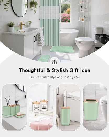 Bathroom Accessories Set,Green Bathroom Set,24 Pieces Bathroom Accessory Set with Shower Curtain,Trash Can for Bathroom Accessories Décor and Home Gifts