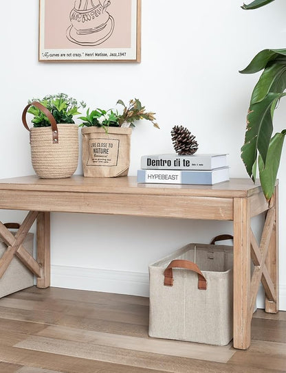 StorageWorks Storage Bins, Fabric Storage Bins for Shelves, Storage Baskets with Metal Frame, Closet Baskets and Bins with Handles, Brown and Beige, 2-Pack