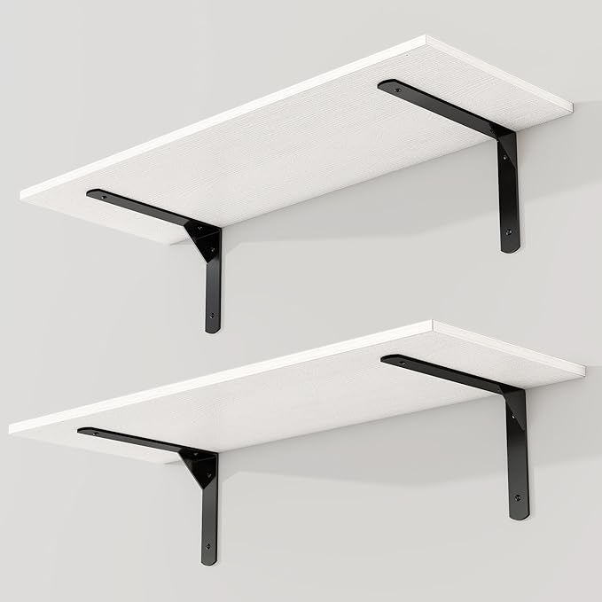 30" W x 12" D White Floating Shelves for Wall, Deep Wall Shelves with Visible Bracket for Books, Plant, Large Deep Bathroom Shelf for Storage & Display, Set of 2