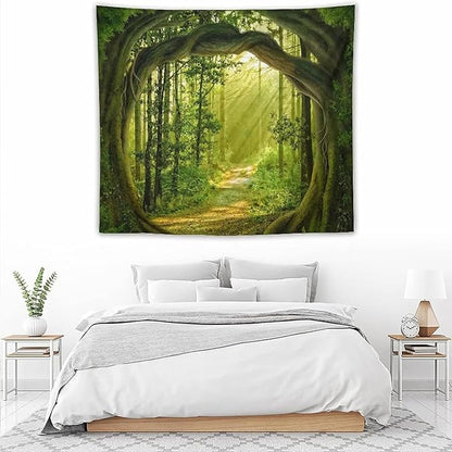 FENDROM Enchanted Forest Tapestry Nature Sunshine Lanscape Green Tree Cave Tapestries Wall Hanging For Living Room Bedroom Home Decorations