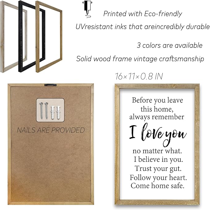 Before You Leave This Home Sign Wall Decor 16x11 Inch I Love You Inspirational Entryway Wood Framed Wall Hang Art (Wood)