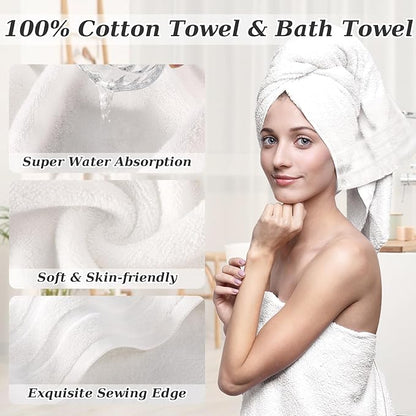 White Bathroom Set, White Bathroom Accessories Set with Shower Curtain, Bath Towel Set, Trash Can, 2PCS Soap Dispensers, Soap Dish, Toothbrush Holder and Cup,Toilet Brush for Bathroom Decor