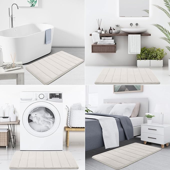 Buganda Memory Foam Bath Mat, 59" x 34", Ultra Soft and Non-Slip Bathroom Rugs, Water Absorbent and Machine Washable Bath Rug Runner for Bathroom, Shower, and Tub, Cream