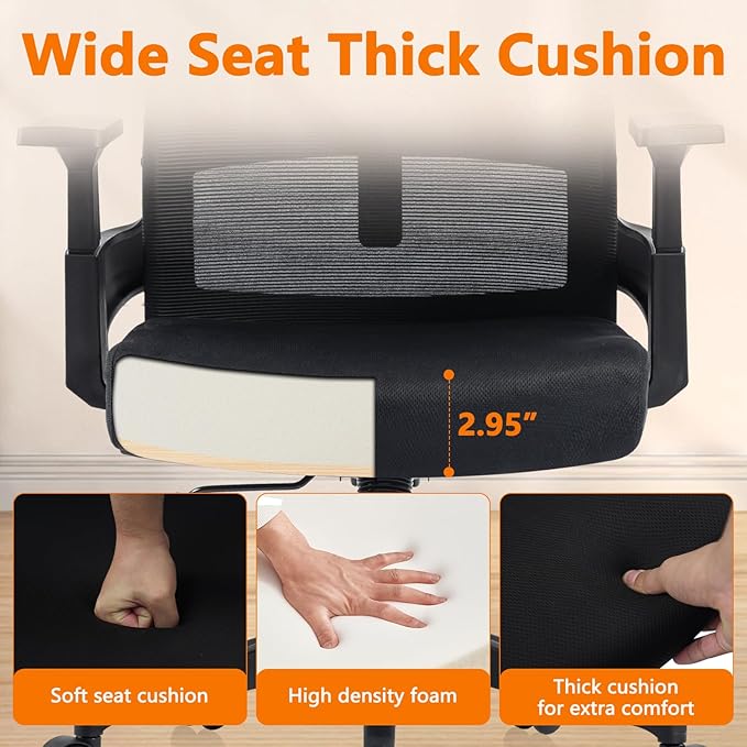 CLATINA Big and Tall Office Chair 500lbs, Heavy Duty Ergonomic Mesh Desk Chair with Lumbar Support and Armrests, Wide Seat Computer Task Chair for Home Office Study Conference Room, Black, 1pk