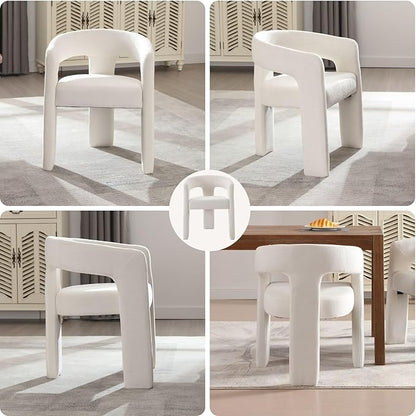 White Chenille Dining Chairs Set of 6, Modern Barrel Dining Room Chairs Upholstered Accent Chair with Arms and Round Back for Living Room Kitchen Armchair No Assembly Needed