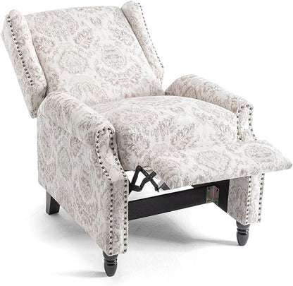 UIXE Recliner Chair, Fabric Upholstered Armchair Pushback Accent Chair for Living Room, Floral Rivet Trim Club Chair Home Theater Single Sofa Reading Seat - Beige Pattern