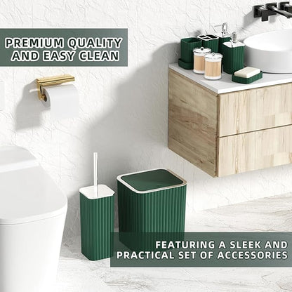 Bathroom Accessories Set - Gorgeous Green Bathroom Set, 10PC Green Bathroom Accessory Set, Bathroom Sets with Toilet Brush, Bathroom Trash Can