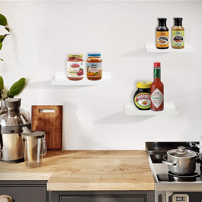 Small Floating Shelves for Wall,5x8.5 Inches Wall Shelf Set of 3,Display Shelf for Bedroom, Bathroom, Kitchen Decor (White)