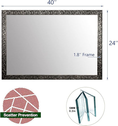 Bathroom Wall Mirror, Decorate Bathroom Mirrors for Wall, Rectangle Modern Bathroom Wall Mounted Mirror Vertical or Horizontal Hanging for Living Room (Black 24“ X 40")