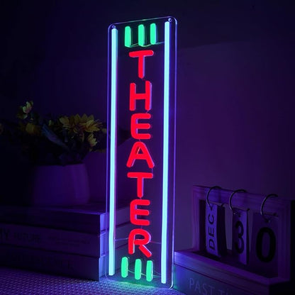 Theater Neon Sign Dimmable LED Movie Night Signs for Wall Decor Home Theater Accessories Sign Theater Room Neon Light for Movie Room Home Bar Decor Classic Cinema Style Light Gifts(16.8 * 4.8in)