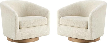 CHITA Swivel Accent Chair Set of 2, FSC Certified Upholstered Fabric Barrel Chair for Living Room, Fully Assembled, Cream