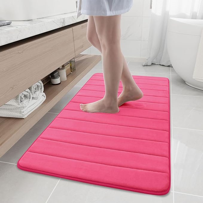 Buganda Memory Foam Bath Mat, 47" x 24", Ultra Soft and Non-Slip Bathroom Rugs, Water Absorbent and Machine Washable Bath Rug Runner for Bathroom, Shower, and Tub, Deep Pink