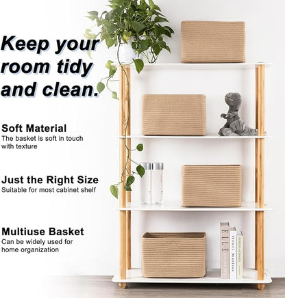 4 Pack Storage Baskets for Organizing, Woven Baskets for Shelves - Perfect for Toys, Books, Towels, and Clothes, Durable Gift Basket Bins Toy Storage, 12.7''L x9''W x7.8''H, Jute