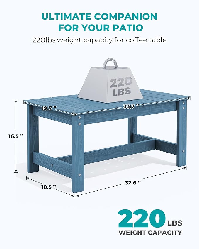 SERWALL Rectangle Outdoor Coffee Table, HDPE Patio Coffee Table, Navy