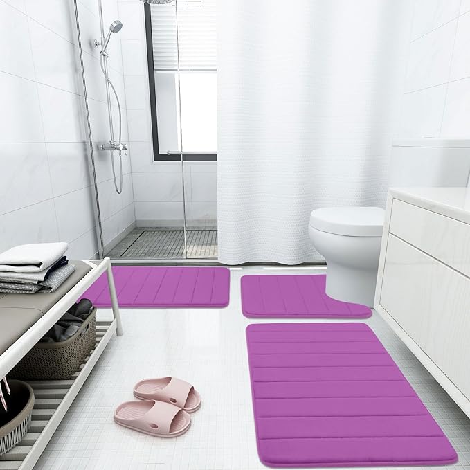 Buganda Memory Foam Bath Mat, 30" x 20", Ultra Soft and Non-Slip Bathroom Rugs, Water Absorbent and Machine Washable Bath Rug for Bathroom, Shower, and Tub, Violet