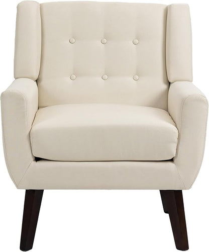 UIXE Accent Chair, Modern Upholstered Armchair in Fabric for Living Room, Comfy Club Arm Chairs Single Sofa Button Tufted Bedroom Reading Seat - White, Set of 1