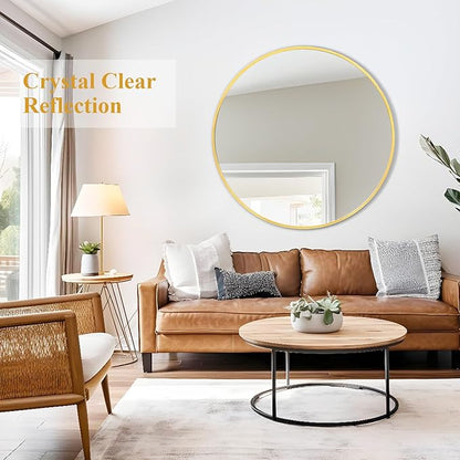 Fabuday Large Round Mirror for Wall 36 Inch Gold - Huge Circle Mirror Bathroom, Living Room, Bedroom, Hallyway, Matte Frame Metal Mirrors