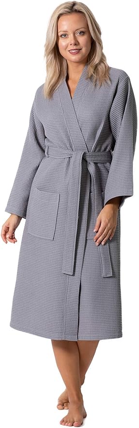 Turkish Linen Waffle Knit Lightweight Kimono Spa & Bath Robes for Women - Quick Dry - Soft
