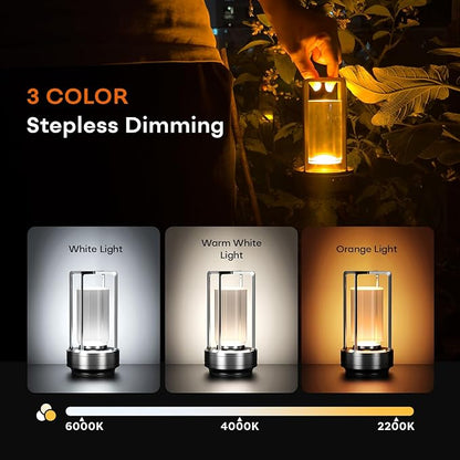 Portable Metal Table Lamp for Indoor/Outdoor ,Rechargeable Cordless LED Lamp, 3-Colour Infinitely Dimming Battery Powered Small Desk Lamp, Restaurant/Bedroom/Bar/Coffee/Camping Light (Grey Set of 2)