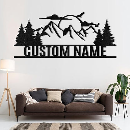 Personalized Mountain Metal Sign, Metal Mountain Wall Art Decor, Custom Family Name Sign, Custom Sign Outdoor Metal, Forest Home Decor Sign, Nature Wall Art, Cabin Decor, Housewarming Gifts