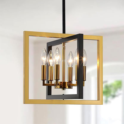 ANKYLHUA Small Black Gold Chandelier,6-Lights Ceiling Light Fixture E12,Adjustable Hight Pendant Lights Kitchen Island,Chandeliers for Dining Room Bedroom,Entryway,Foyer