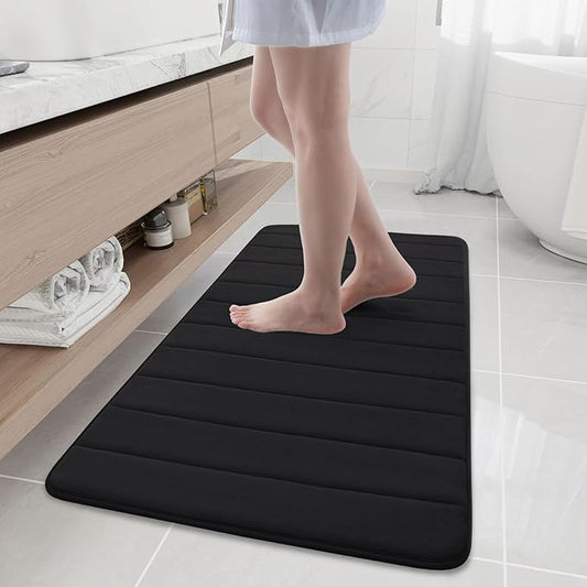 Buganda Memory Foam Bath Mat, 44" x 20", Ultra Soft and Non-Slip Bathroom Rugs, Water Absorbent and Machine Washable Bath Rug for Bathroom, Shower, and Tub, Black