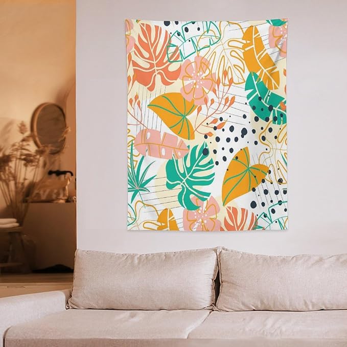 ICMOLYYENLO Tropical Palm Leaves Wall Tapestry, Wall Art for Room Decoration Beautiful Wall Hanging for Bedroom Living Room Dormitory Apartment 60x60 Inch