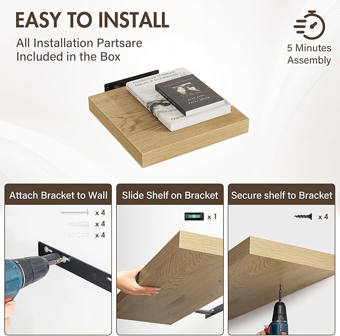 12 Inch Floating Shelves, 12" Deep Floating Shelf Wall Mounted, 12" Wall Shelves, Rustic Deep Bookshelf, Extra Deeper Display Shelves & Storage Shelves for Bedroom, Living Room, Set of 3